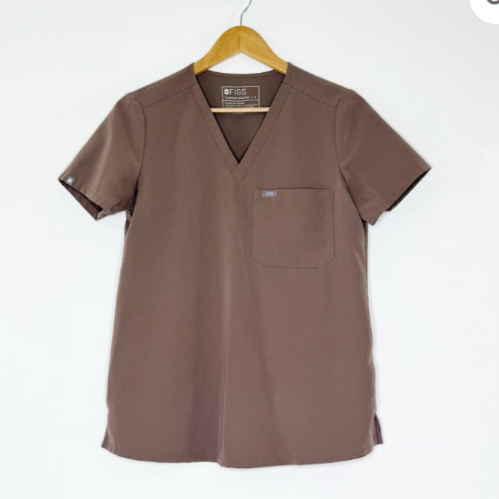 Figs V-Neck Medical Scrub Top in Brown